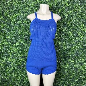 Blue Crochet Tank Top and Shorts Set